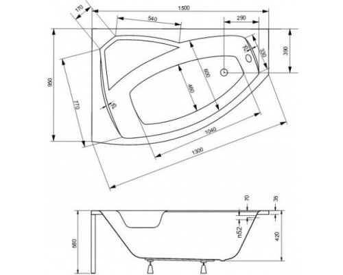 Акриловая ванна 150x95 см L Besco Rima WAR-150-NL