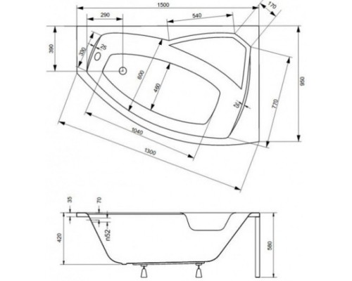 Акриловая ванна 150x95 см R Besco Rima WAR-150-NP