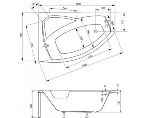 Акриловая ванна 160x100 см L Besco Rima WAR-160-NL