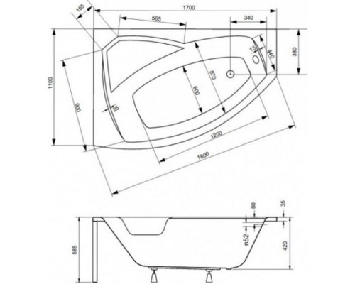 Акриловая ванна 170x110 см L Besco Rima WAR-170-NL