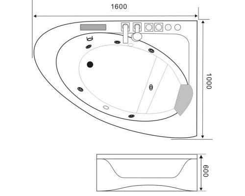 Акриловая гидромассажная ванна 160x100 см Black & White Galaxy 500800R