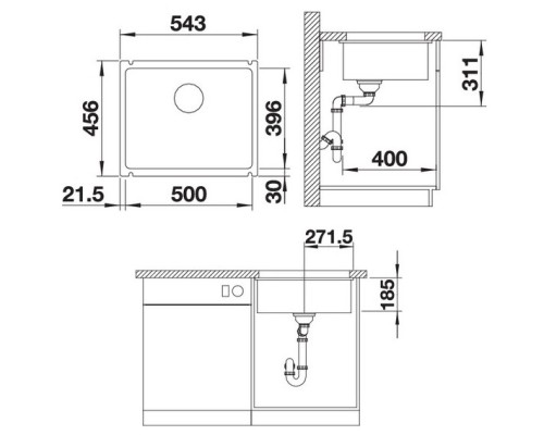 Кухонная мойка Blanco Subline 500-U InFino черный 523740