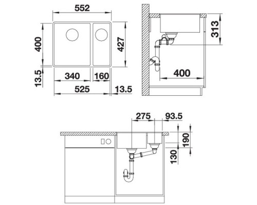 Кухонная мойка Blanco Subline 340/160-F InFino темная скала 523569