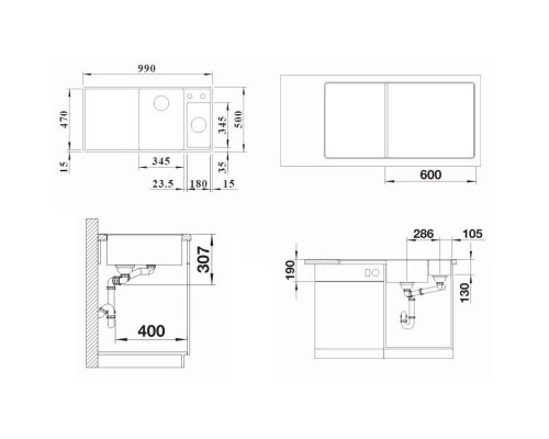 Кухонная мойка Blanco Axia III XL 6 S-F InFino черный 525854