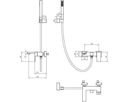 Смеситель для ванны Boheme Qubic 473-SGM