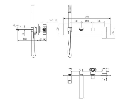 Смеситель для ванны Boheme Qubic 474-2-CR