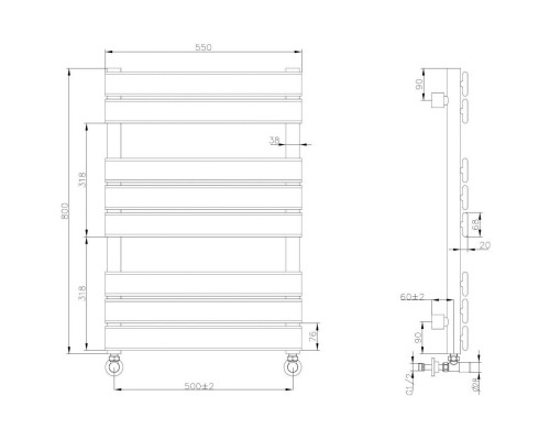 Полотенцесушитель водяной 800x550 Boheme Venturo 720-B