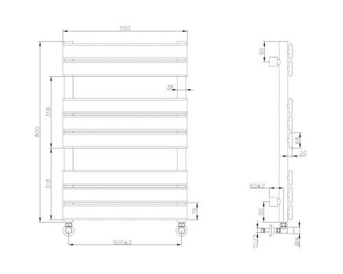 Полотенцесушитель водяной 800x550 Boheme Venturo 720-MW