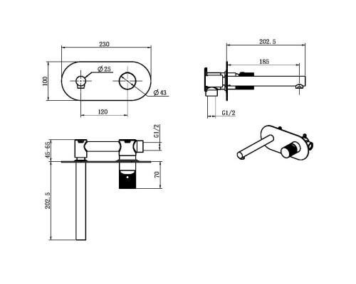 Смеситель для раковины Boheme Stick 125-BB