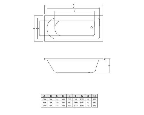 Акриловая ванна 160x70 см C-Bath Rea CBQ002002