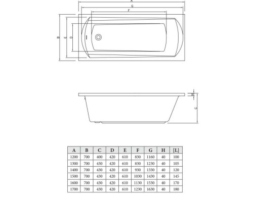 Акриловая ванна 140x70 см C-Bath Clio CBQ003003