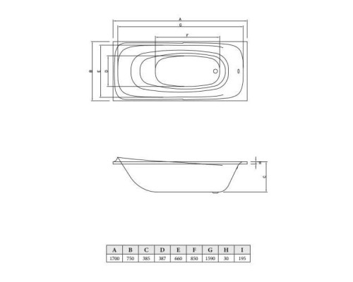 Акриловая ванна 170x75 см C-Bath Saturn CBQ012001