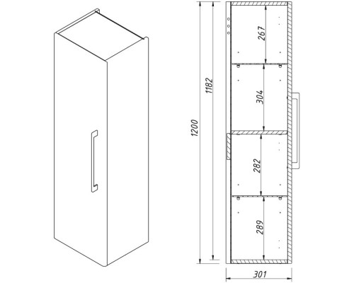 Пенал подвесной графит матовый L Caprigo Accord 2253L-TP810