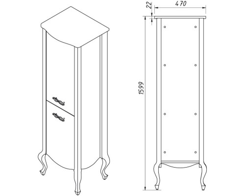 Пенал напольный бордо матовый R Caprigo Bourget 37250R-B013