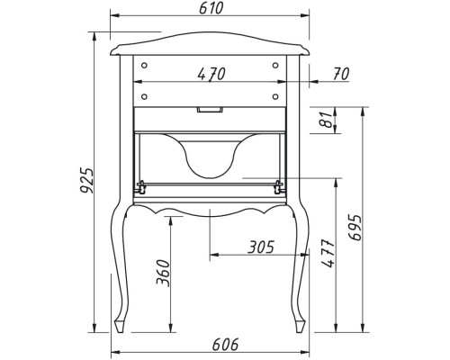 Тумба черный матовый 60,6 см Caprigo Bourget 11010-B042