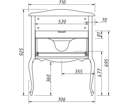 Тумба черный матовый 70,6 см Caprigo Bourget 11011-B042