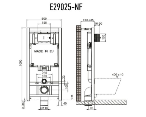 Комплект подвесной унитаз OWL 1975 Vind OWLT190302 + система инсталляции Jacob Delafon E29025-NF + E29027-CP