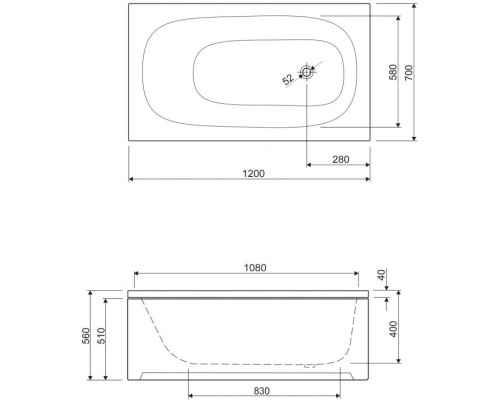 Акриловая ванна 120x70 см Cezares Eco ECO-120-70-40-W37