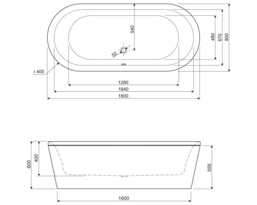 Акриловая ванна 180x80 см Cezares Metauro METAURO-Central-180-80-40-W37