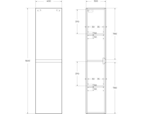 Пенал подвесной Noce Chiaro Cezares Molveno MOLVENO-1600-2A-SC-NC