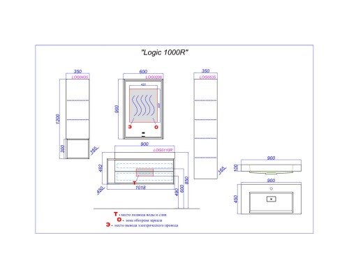 Комплект мебели белый глянец/черный 101,8 см Clarberg Logic LOG0110R + Tol.09.04.D + LOG0206