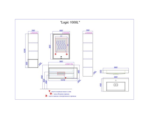 Тумба с раковиной белый глянец/черный 101,8 см Clarberg Logic LOG0110L + Tol.09.04.D