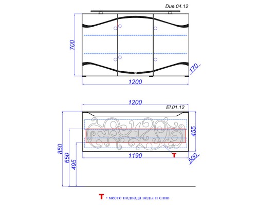 Тумба с раковиной белый глянец 120 см Clarberg Elegance EL0112 + EL.12.04.D