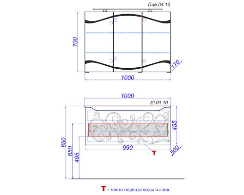 Тумба с раковиной белый глянец 100 см Clarberg Elegance EL0110 + EL.10.04.D