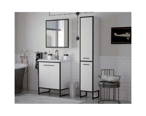 Зеркальный шкаф 70x70 см белый глянец/черный Corozo Айрон SD-00000408