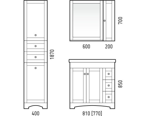 Тумба с раковиной белый матовый 81 см Corozo Техас SETSD-00000323/SD-00000334