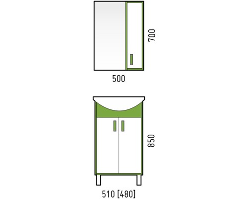 Тумба белый глянец/зеленый глянец 48 см Corozo Спектр SD-00000684