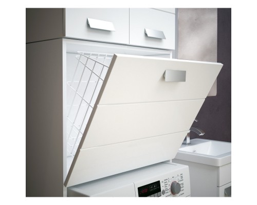 Пенал напольный для стиральной машины белый глянец/белый матовый с бельевой корзиной Corozo Денвер SP-00000562