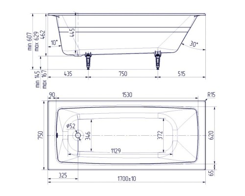 Чугунная ванна 170x75 см Delice Biove DLR220509-AS