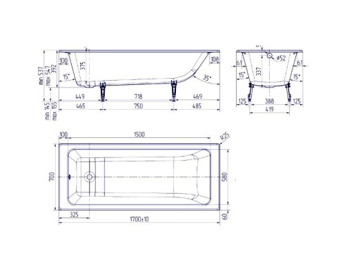 Чугунная ванна 170x70 см Delice Parallel DLR220505R-AS