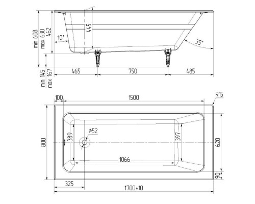 Чугунная ванна 170x80 см Delice Parallel DLR220502-AS