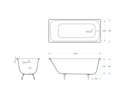 Чугунная ванна 140x70 см Delice Aurora DLR230617-AS