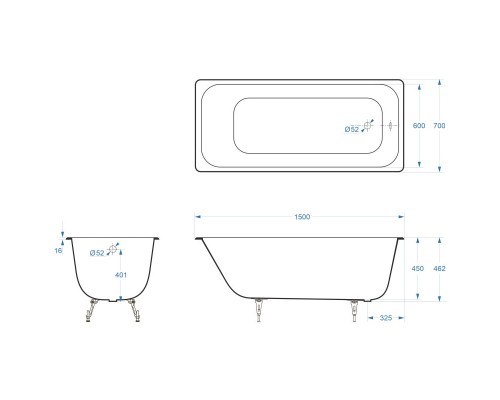 Чугунная ванна 150x70 см Delice Aurora DLR230603R-AS