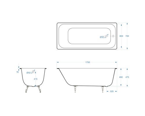 Чугунная ванна 170x70 см Delice Aurora DLR230605