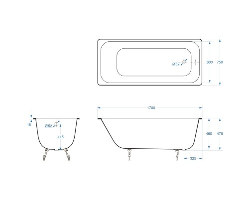 Чугунная ванна 170x75 см Delice Aurora DLR230606-AS