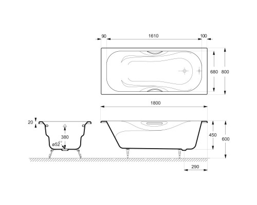 Чугунная ванна 180x80 см Delice Malibu DLR230610-AS