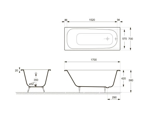 Чугунная ванна 170x70 см Delice Continental DLR230613