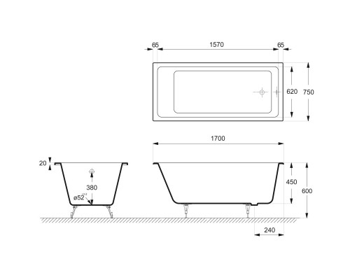 Чугунная ванна 170x75 см Delice Level DLR230602