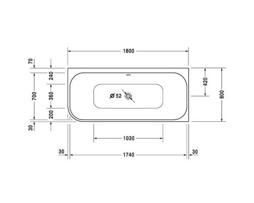 Акриловая ванна 180x80 см R Duravit Happy D.2 700317000000000