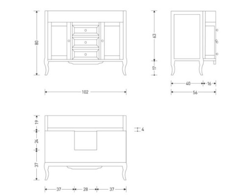 Тумба состаренный белый 102 см Eban Rebecca FBSRB105Bbidecape*5