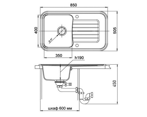 Кухонная мойка Ewigstein антрацит Antik 60F