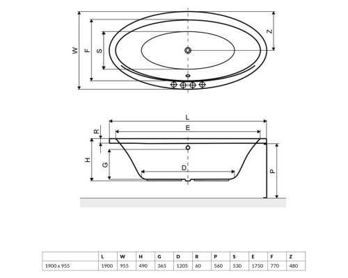 Акриловая ванна 190x95,5 см Excellent Lumina WAEX.LUM19WH