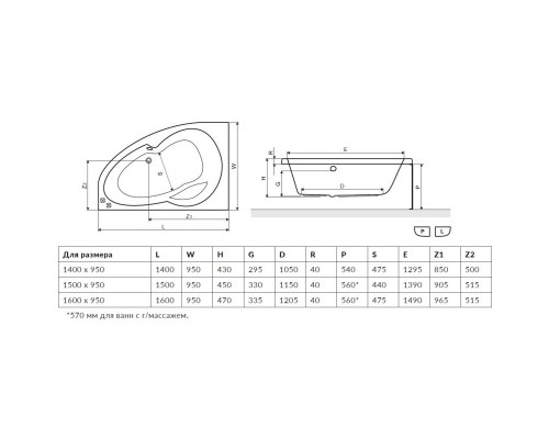 Акриловая ванна 150x95 см левая Excellent Newa Plus WAEX.NEL15WH