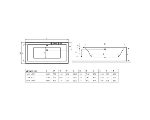 Акриловая ванна 180x80,5 см Excellent Pryzmat Slim WAEX.PRY18WHS