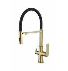 Смеситель для кухни под фильтр с гибким изливом из латуни Ganzer GZ07127-S матовое золото/черный