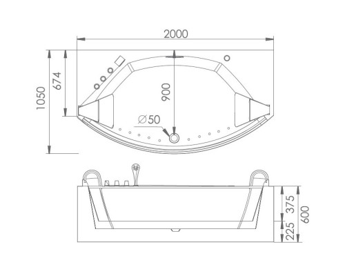 Акриловая гидромассажная ванна 200x105 см Gemy G9079